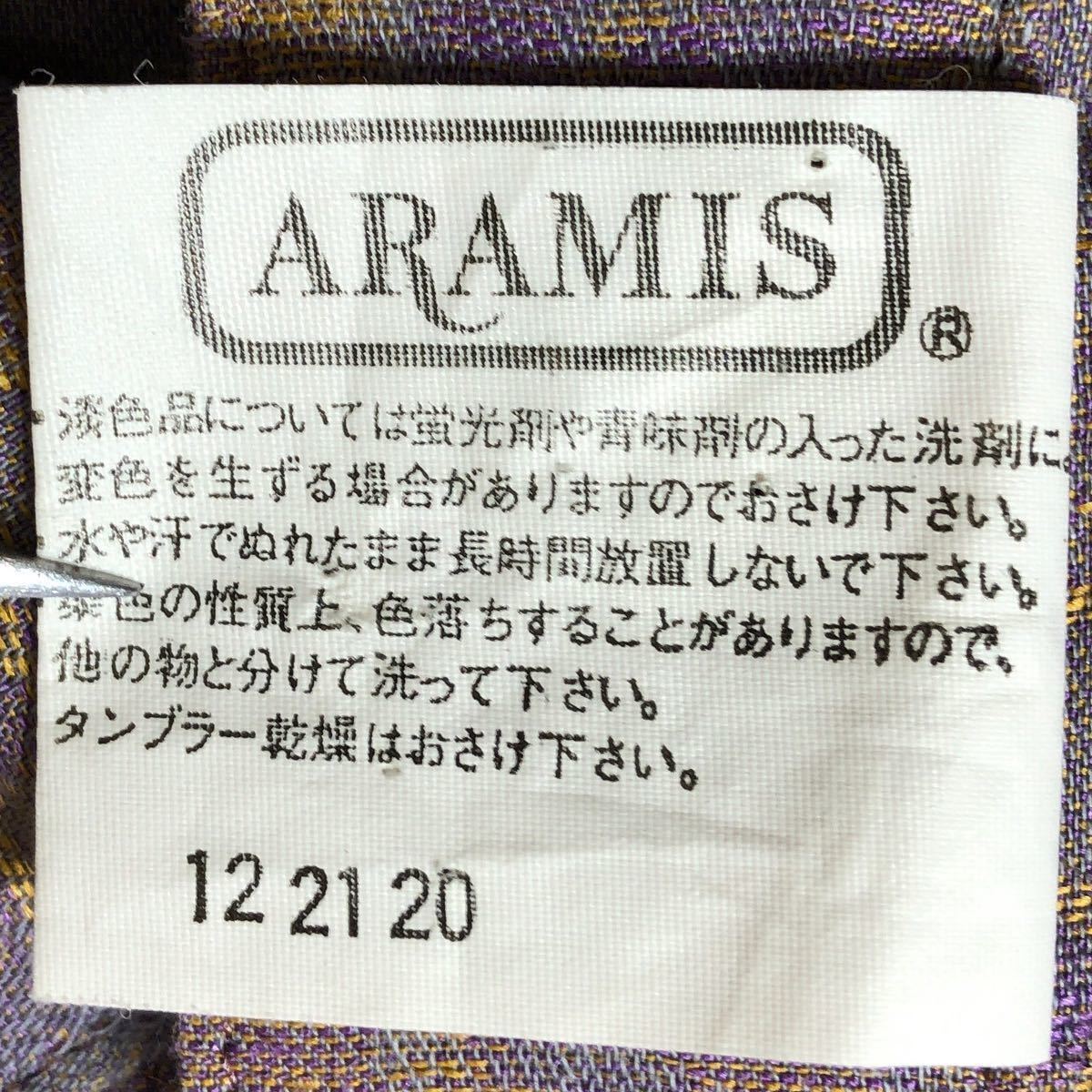 ● ARAMIS アラミス ● 幾何学 織柄 リネン混 半袖 ボタン ボックス シャツ パープル系 M_画像6