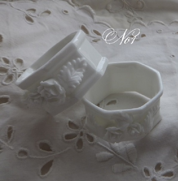  керамика роза naf gold кольцо 2 шт. комплект пара белый белый Vintage Англия производства античный 1