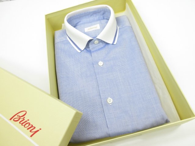 未使用【ブリオーニ Brioni】 クレリック風 半袖 カジュアルシャツ