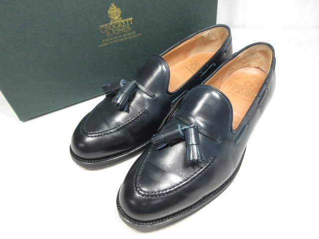 HH 美品 【クロケット＆ジョーンズ CROCKETT&JONES】 CAVENDISH3 キャベンディッシュ3 タッセルローファー(メンズ) size6.5E 紺◎15MZA2990