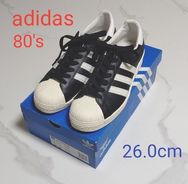 美品】adidas superstar スーパースター 80s レザー 黒・白 美品】adidas superstar スーパースター 80s レザー 黒・白