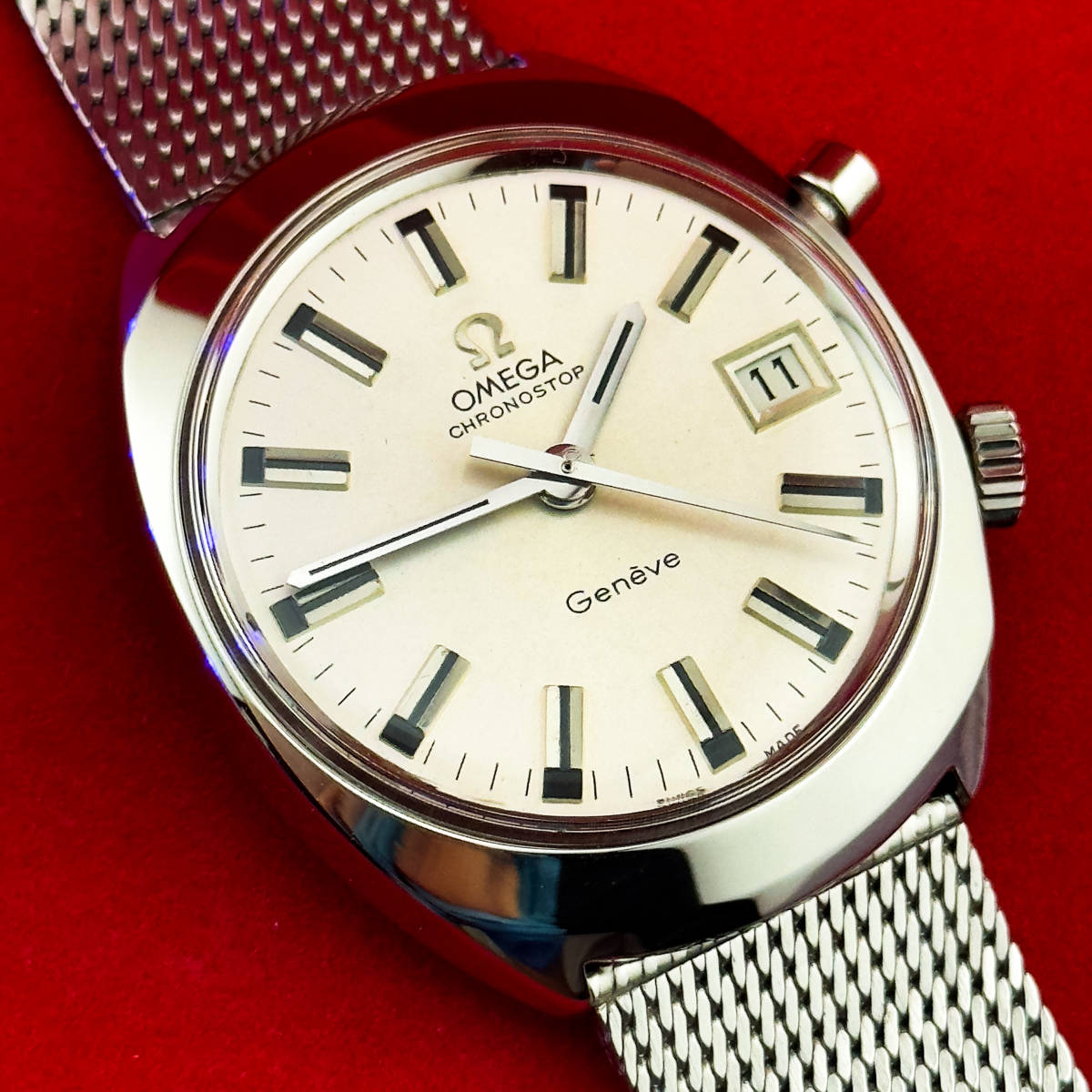 送料無料！ OH済 オメガ ジュネーブ クロノストップ 1970年 cal.920 OMEGA Geneve Chronostop 手巻き アンティーク 昭和レトロ_画像6