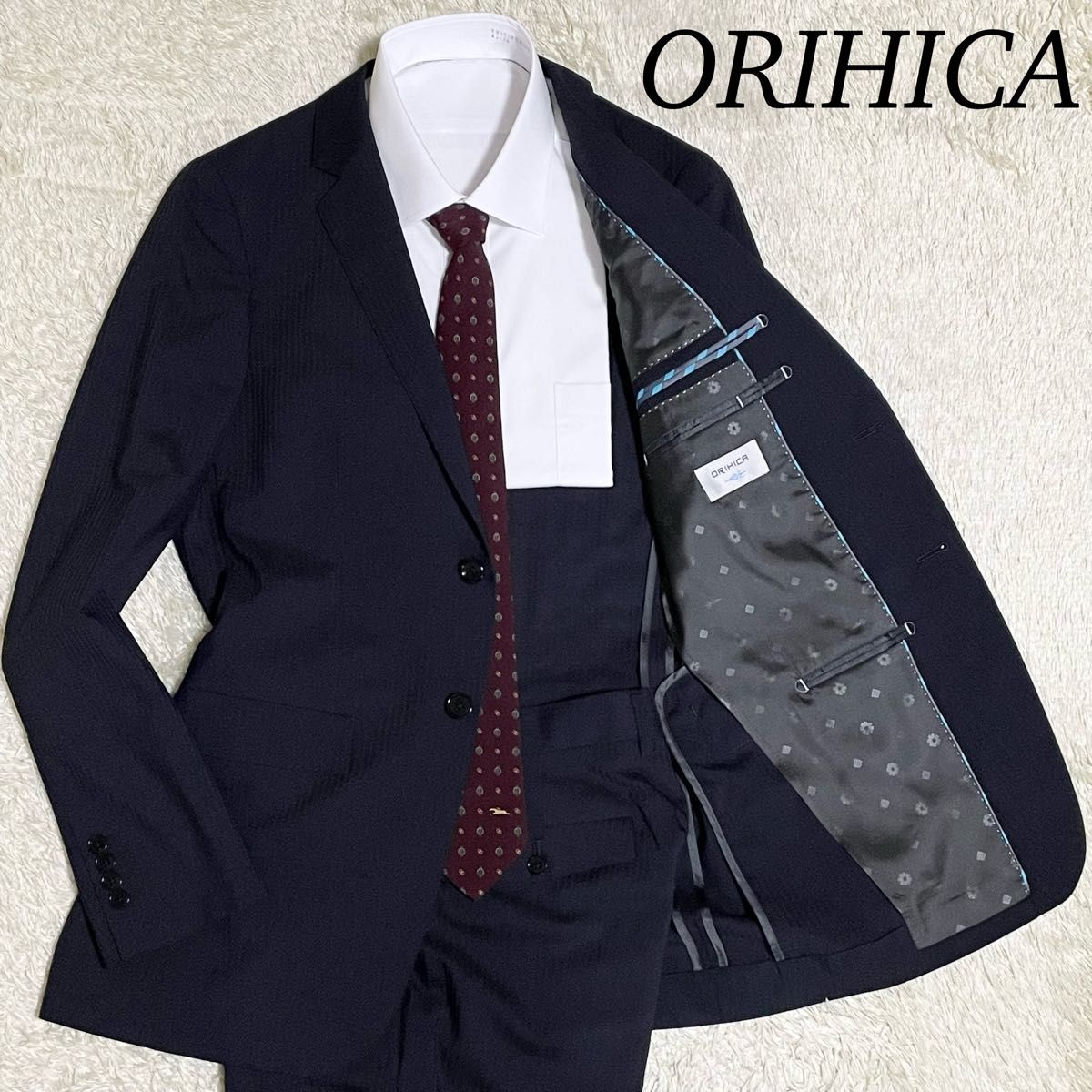 オリヒカ【紳士のお洒落】ORIHICA ウルトラライトモデル　セットアップ　スーツ　ビジネス　メンズ　ネイビー　L位　Y6