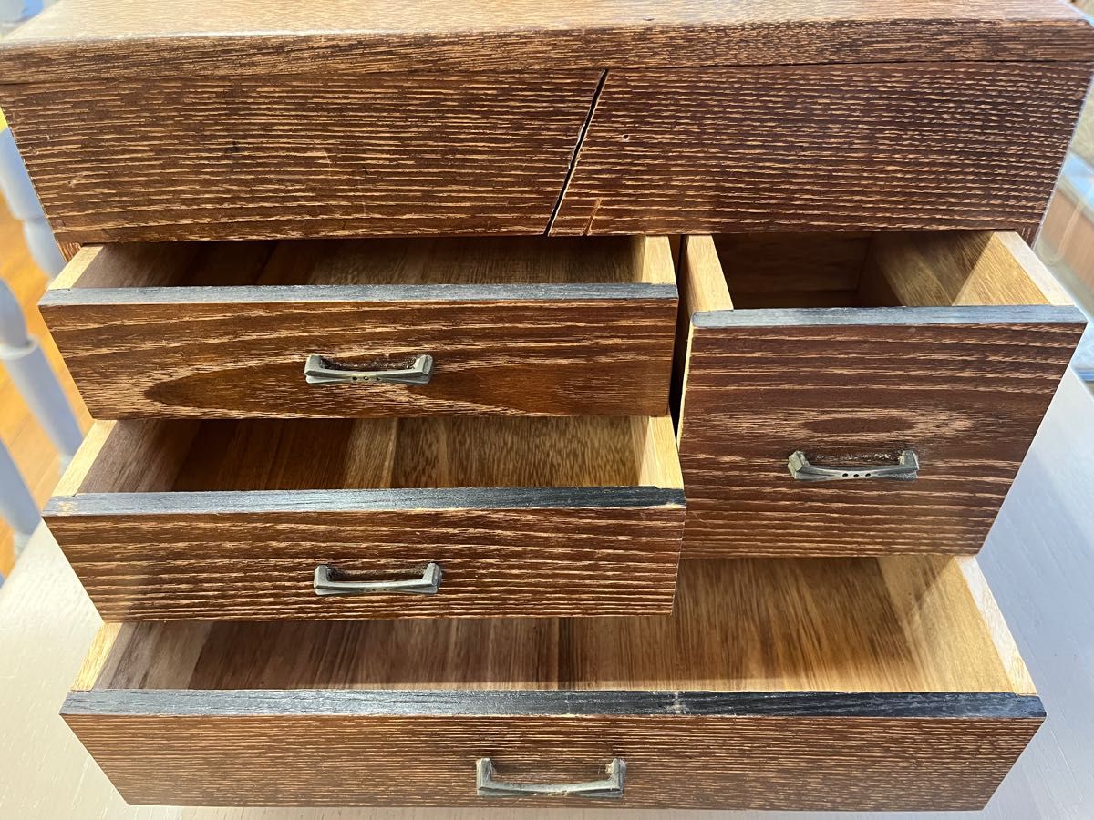 昭和レトロ 裁縫箱 木製 ソーイングボックス 小物入 収納箱 ビンテージ