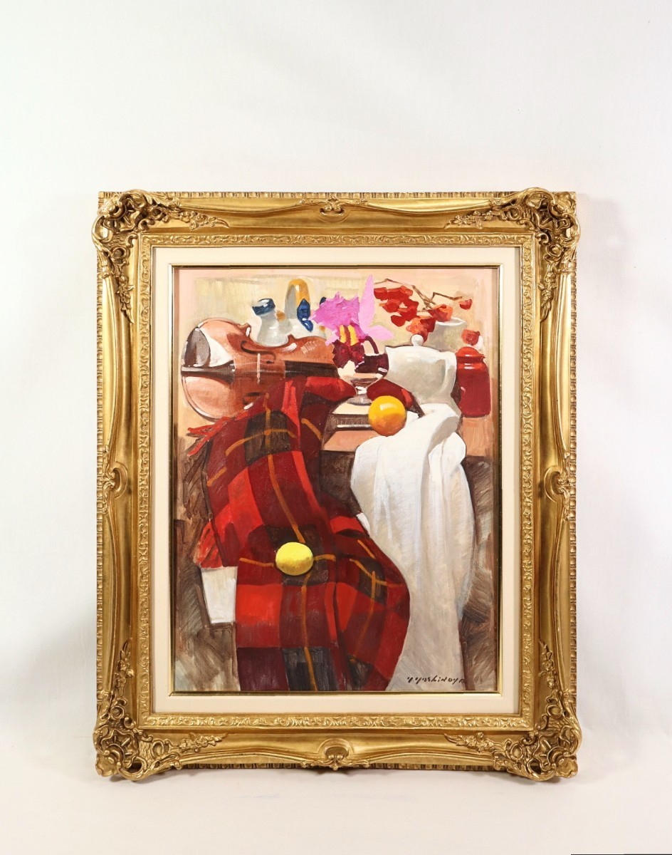 真作 吉野谷幸重 油彩「静物 (カトレア)」画寸 41cm×53cm P10 兵庫県