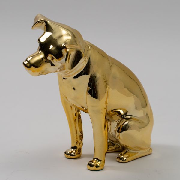 Victor 犬 ニッパー ミレニアム ゴールド 陶器製 置物 高さ約21cm 