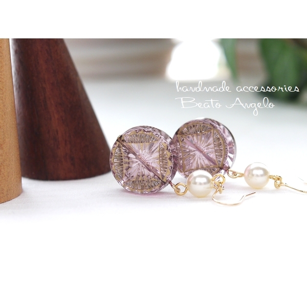 *+angelo+ Germany beads coin . Swarovski pearl. earrings (p-008) light amethyst G purple 