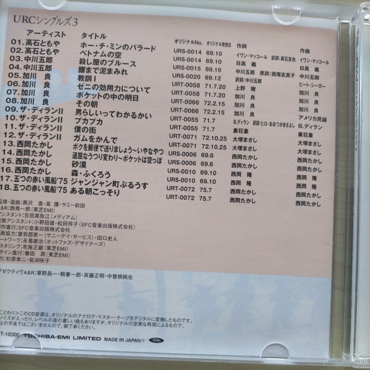 ＵＲＣシングルズ （３） （オムニバス）高石ともや、中川五郎、加川良、ザ、ディランⅡ.西岡たかし,五つの赤い風船 中古盤 CD_画像5