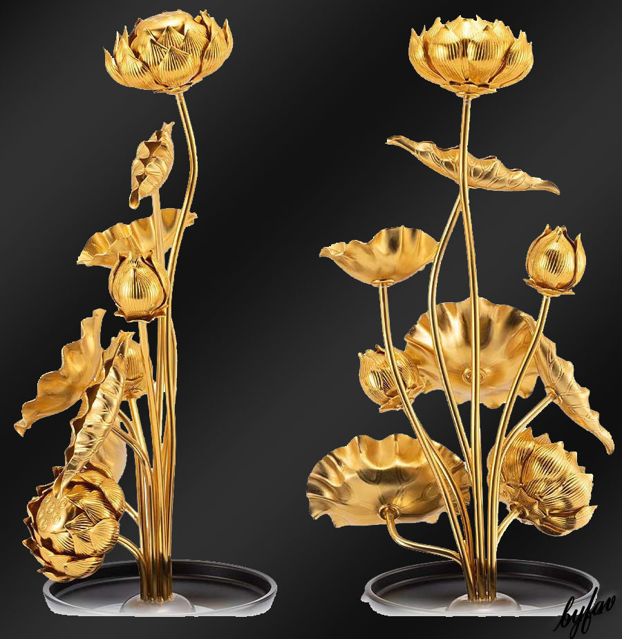 [ gold color. lotus flower ]. flower lotus flower made in Japan one against set flower leaf number :9ps.@ height :6 size (21cm) interior decoration equipment ornament .. type memorial service family Buddhist altar for Buddhist altar fittings 