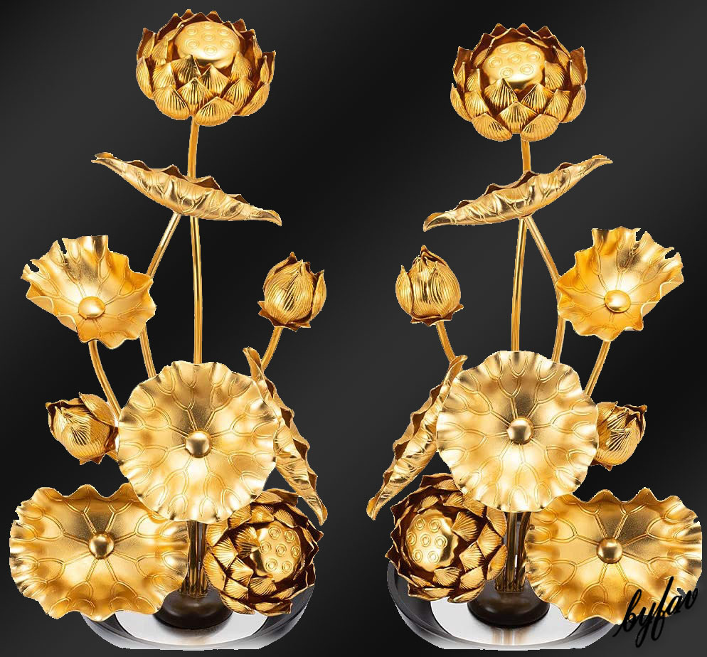 [ gold color. lotus flower ]. flower lotus flower made in Japan one against set flower leaf number :9ps.@ height :6 size (21cm) interior decoration equipment ornament .. type memorial service family Buddhist altar for Buddhist altar fittings 