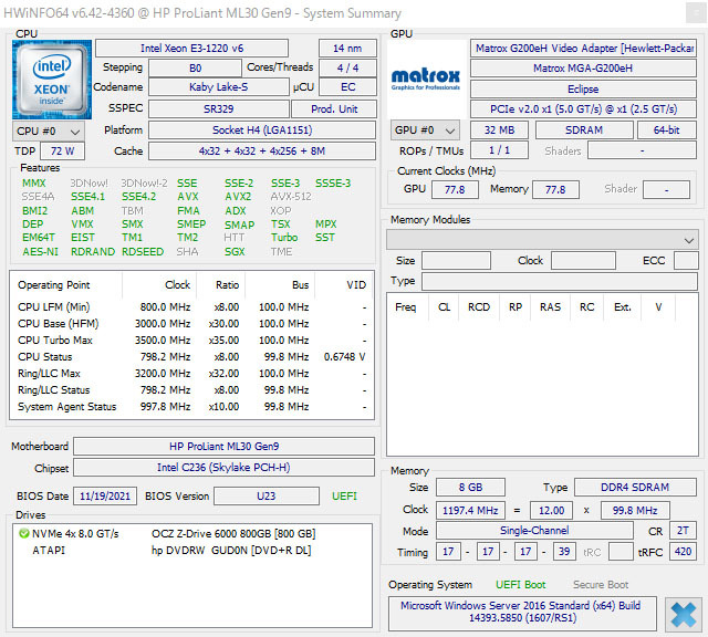 HP タワー型サーバー ProLiant ML30 Gen9 Xeon E3-1220 V6 8GB SSD