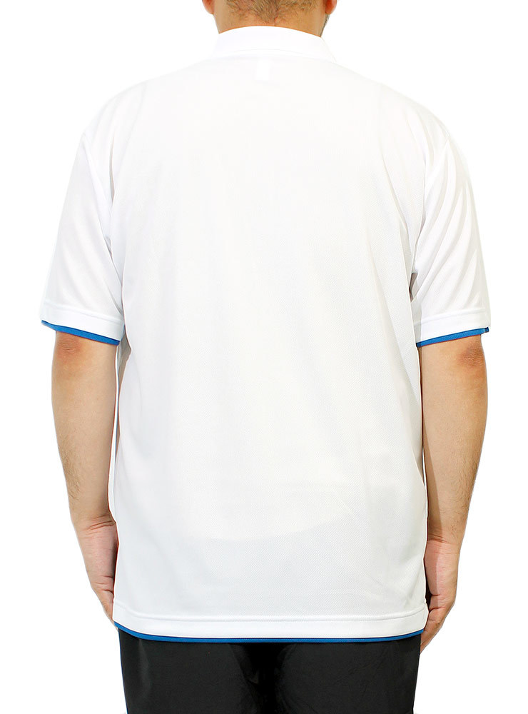 【新品】 4L ホワイト×ブルー ポロシャツ メンズ 大きいサイズ 吸汗速乾 ドライ メッシュ UVカット 無地 ポケット付き レイヤード シャツ_画像2