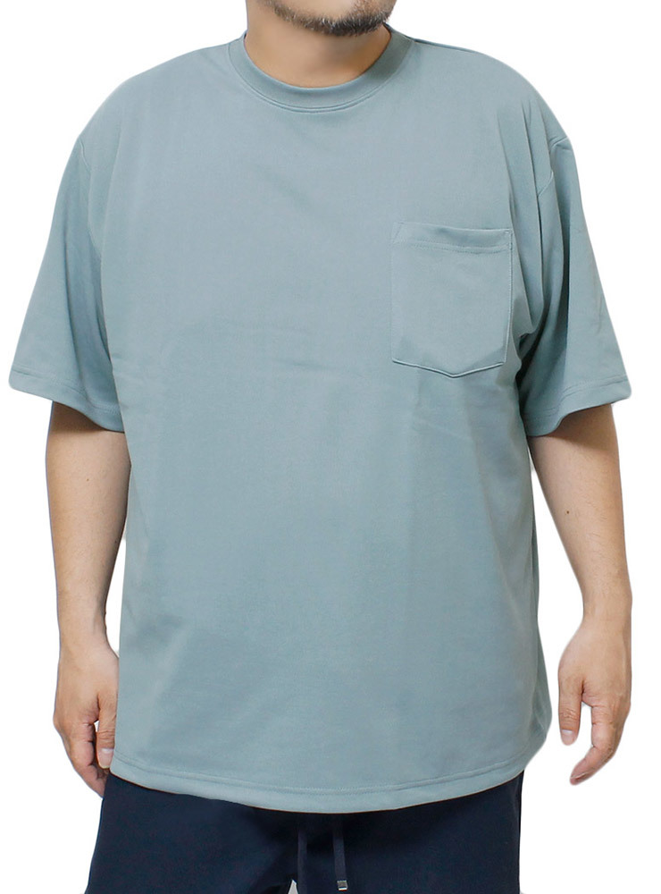 【新品】 4L ブルー 半袖 Tシャツ メンズ 大きいサイズ 快適 ストレッチ 吸汗速乾 ドライ ポケット付き 柔らか素材 無地 クルーネック カッ_画像1