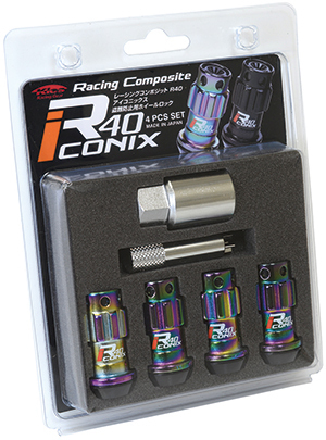 KYO-EI KicS Racing Composite R40 iCONIX Lock 4pcs SET ネオクローム/キャップ付き ブルー 樹脂製 M12 x P1.25【品番 : YIF4-3NU】