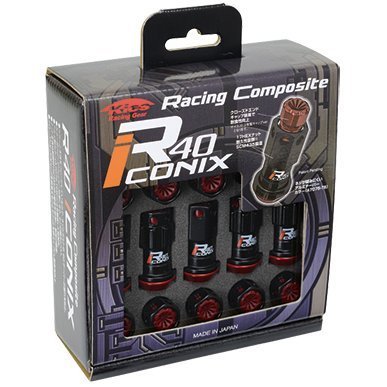 KYO-EI KicS Racing Composite R40 iCONIX ロックナット ブラック/キャップ付き レッド 樹脂製 20個 M12 x P1.25【品番 : RIF-13KR】_画像1