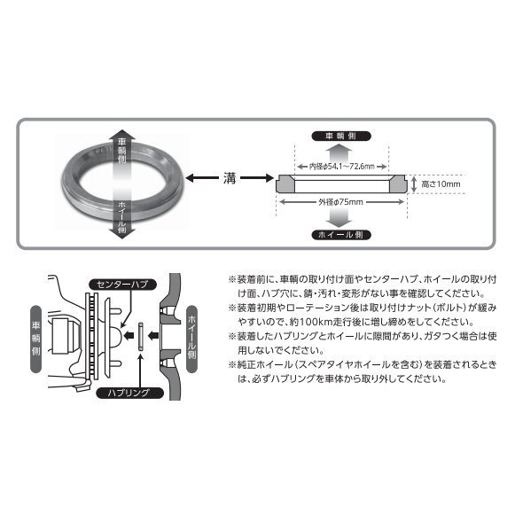 ENKEI ハブリング ツバ無 アルミ製 シルバー 75mm→63.4mm [1枚]【品番 : HUB634N】_画像3