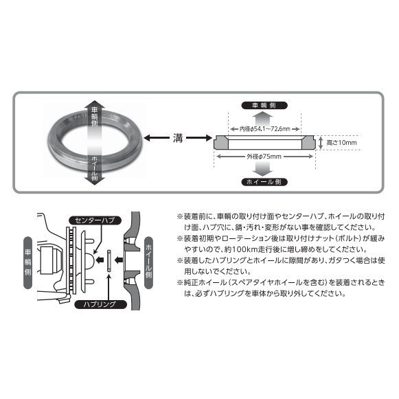 ENKEI ハブリング ツバ無 アルミ製 シルバー 75mm→56.6mm [4枚]【品番 : HUB566N】_画像3