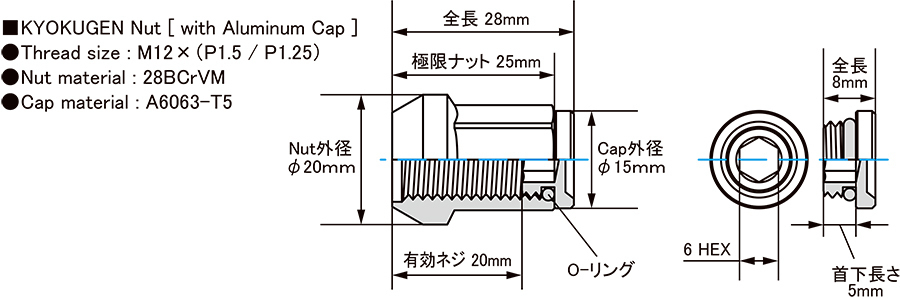 KYO-EI 極限 貫通ナット ブラック キャップ ゴールド 16個 M12×P1.25 19/21HEX【品番 : HP36KA】_画像5