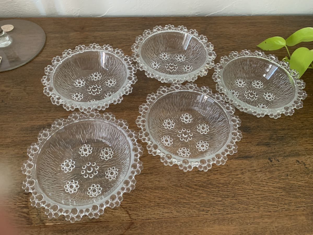 昭和レトロ かわいいお皿 5枚セット ガラス皿 プレート皿の画像3
