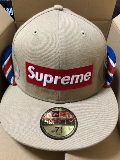 supreme BOX LOGO new era earflap CAP TAN ボックスロゴ キャップ BEIGE ベージュ_画像1