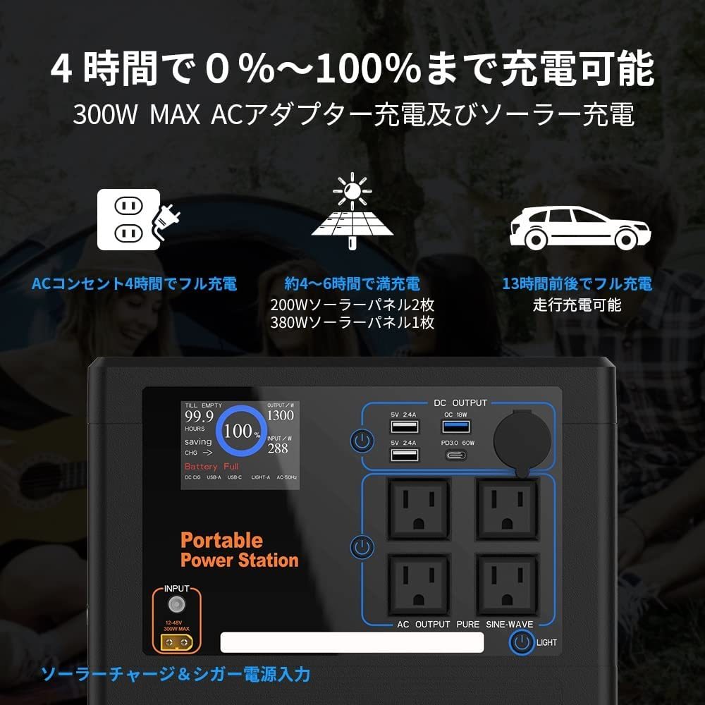 MaxPower MP1300 静音/軽量 ポータブル電源 313500mAh/1160Wh 超速充電