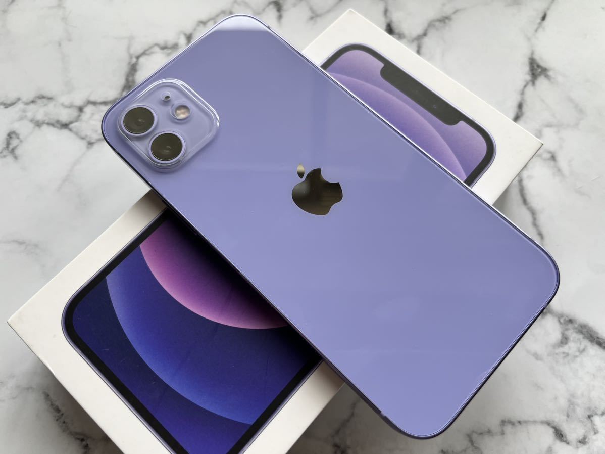Apple iPhone 12 64GB パープル 美品 純正カバー他おまけ付き SIM