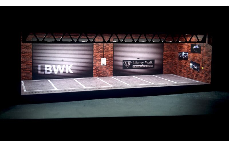 1/64スケール LBWKテーマ駐車場ガレージ小型車モデル収納キャビネットライト付き_画像3
