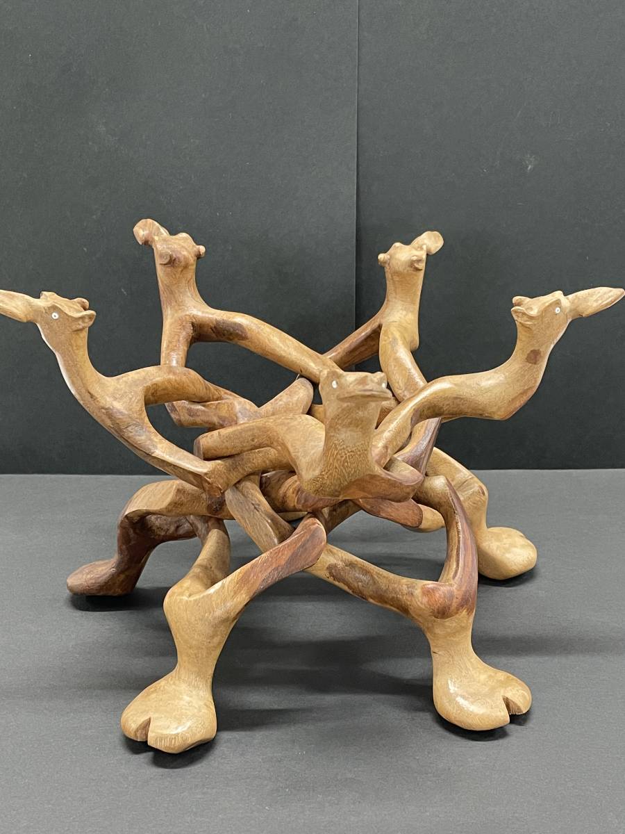 木彫り ゾウ スタンド台 置物 - アンティーク雑貨