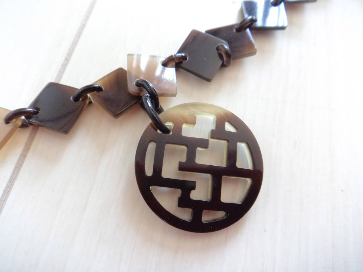HERMES (エルメス) ロングネックレス バッファローホーン 茶系 F1