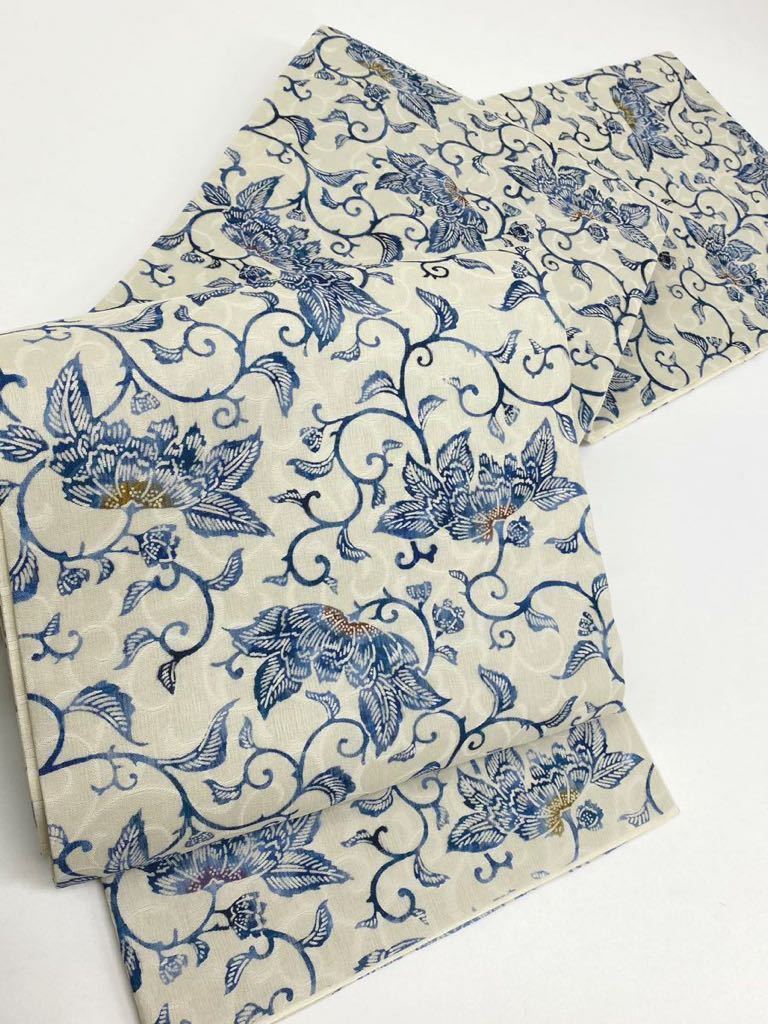三重織 袋帯 染帯 花文様 軽い透け感 正絹 の画像6