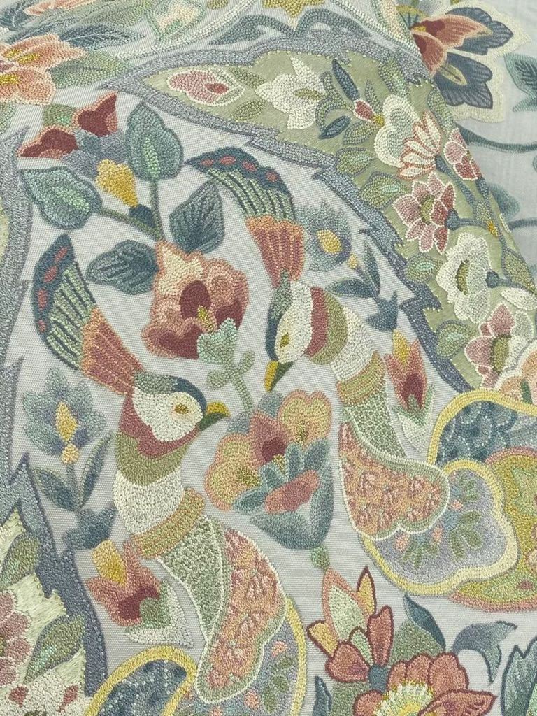 極細密刺繍 相良刺繍 蘇州刺繍 袋帯 鳳凰 鳥 葡萄唐草文様 花文様 金糸