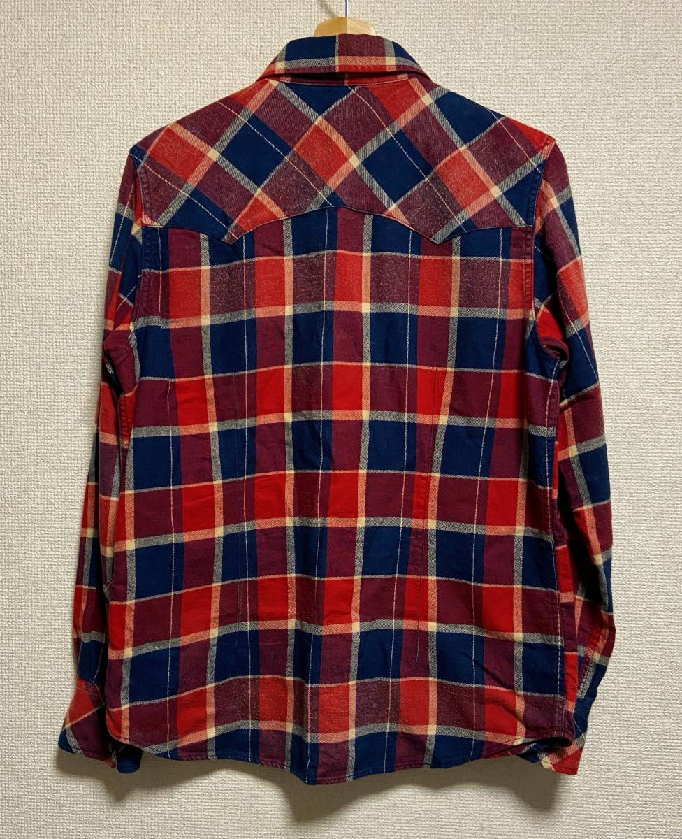 美品 TMT DOUBLE WING INDIGO CHECK SHIRTS サイズM インディゴ チェック シャツ 刺繍_画像4