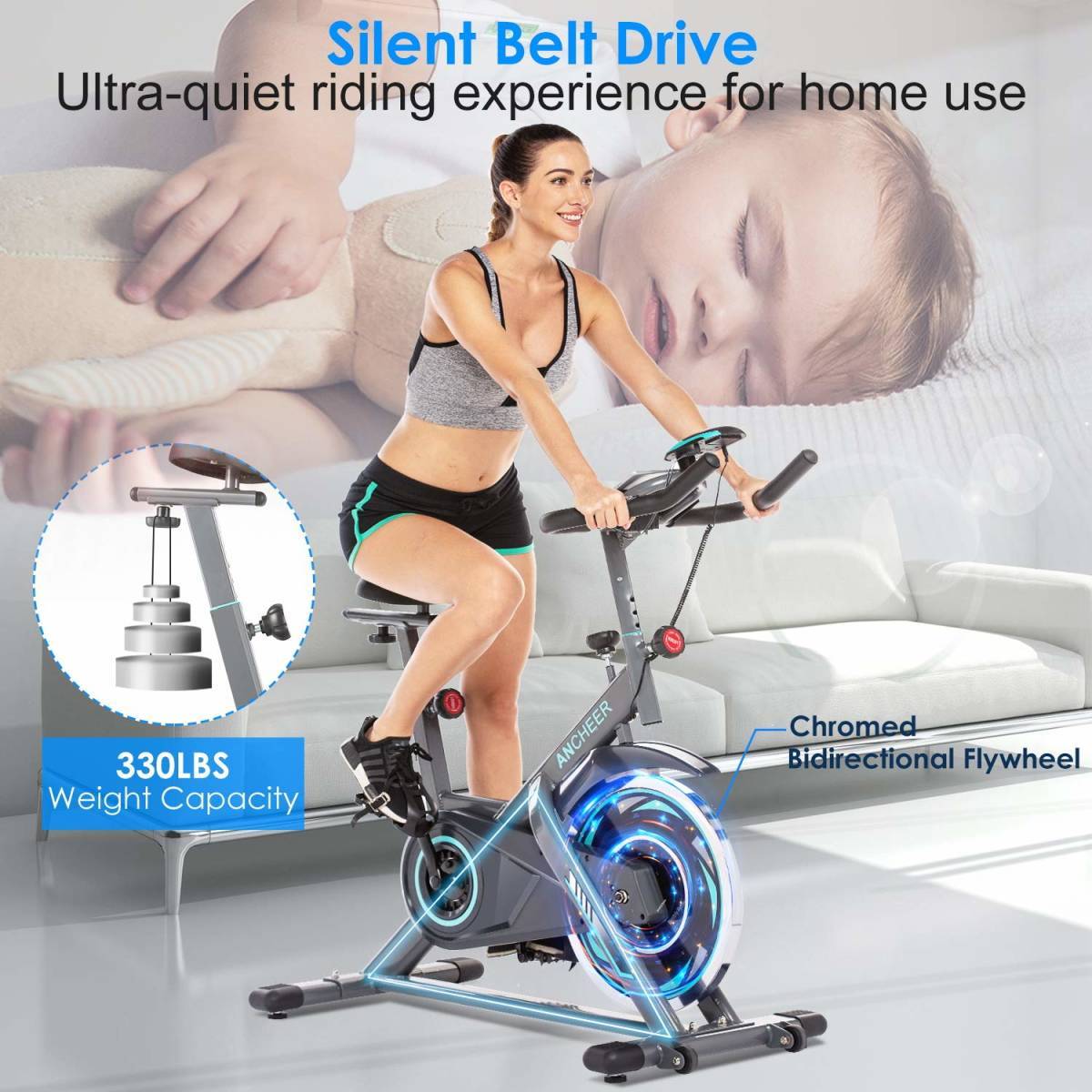 [ new goods * great special price ]ANCHEER exercise bike fixation withstand load 330 pound - indoor cycling bike tablet holder .LCD monitor 