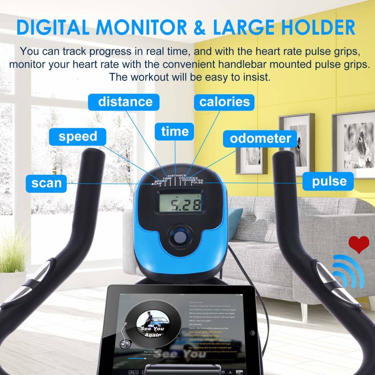 [ new goods * great special price ]ANCHEER exercise bike fixation withstand load 330 pound - indoor cycling bike tablet holder .LCD monitor 