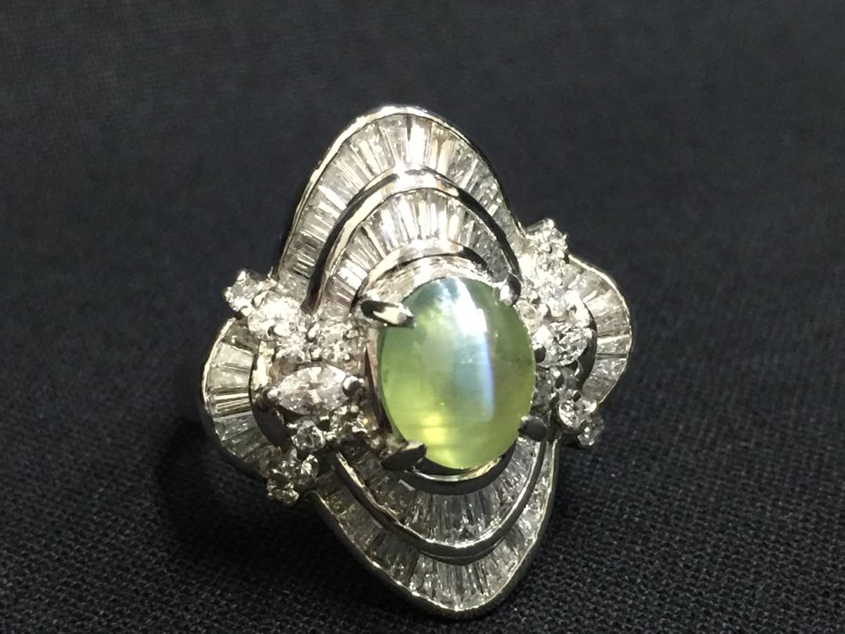 輝く高品質な ☆ キャッツアイリング Pt900 2.64ct 新品 ☆ キャッツアイ、猫目石