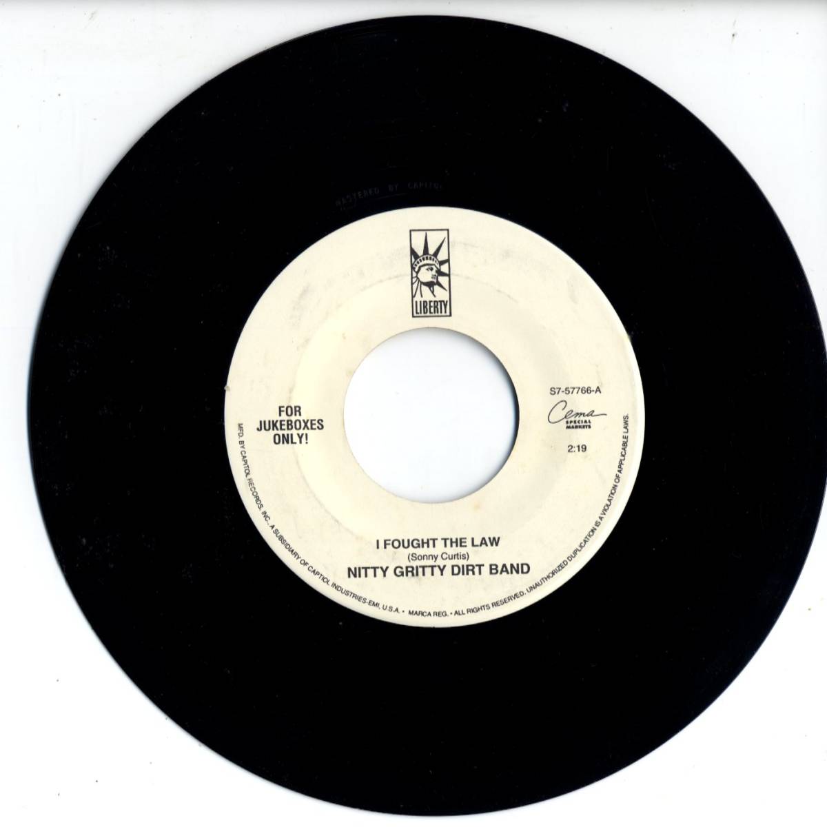 Nitty Gritty Dirt Band 「In Fought The Law/ Mr. Bojangles」　米国LIBERTY盤ジュークボックス用EPレコード_画像1