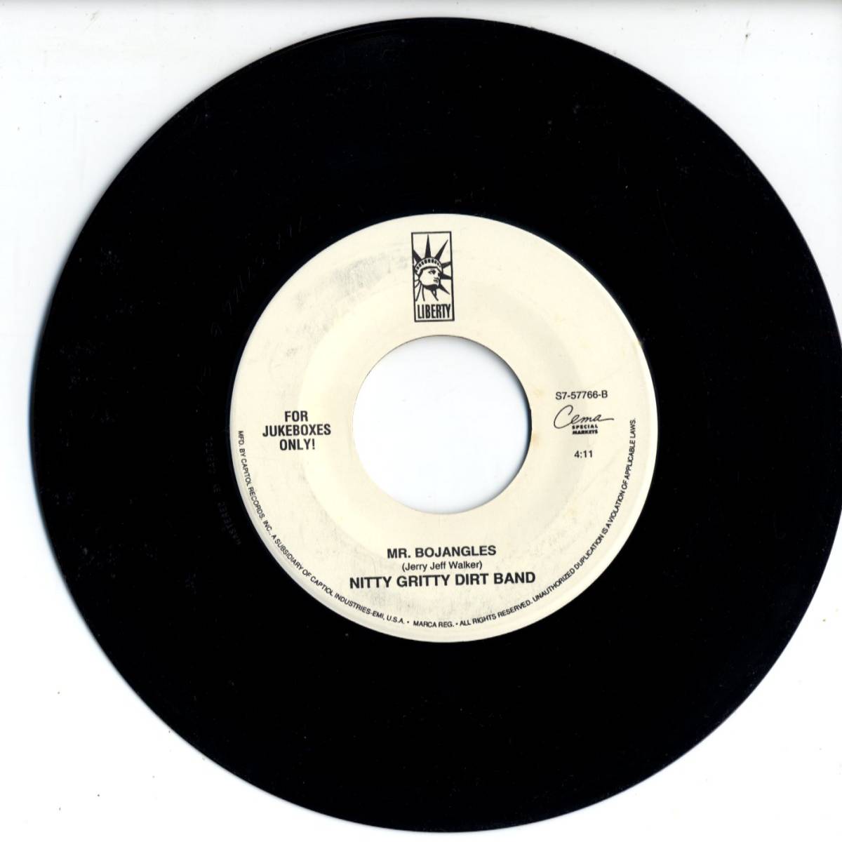 Nitty Gritty Dirt Band 「In Fought The Law/ Mr. Bojangles」　米国LIBERTY盤ジュークボックス用EPレコード_画像2
