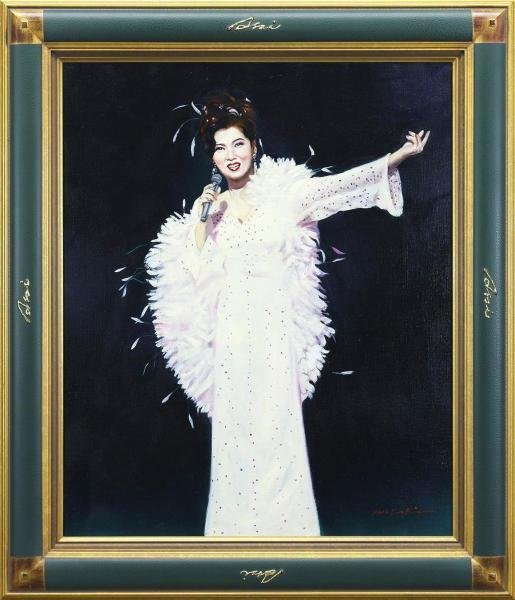 真作】【WISH】八代亜紀「熱唱」油彩 12号 大作 2003年作 真作】【WISH】八代亜紀「熱唱」油彩 12号 大作 2003年作
