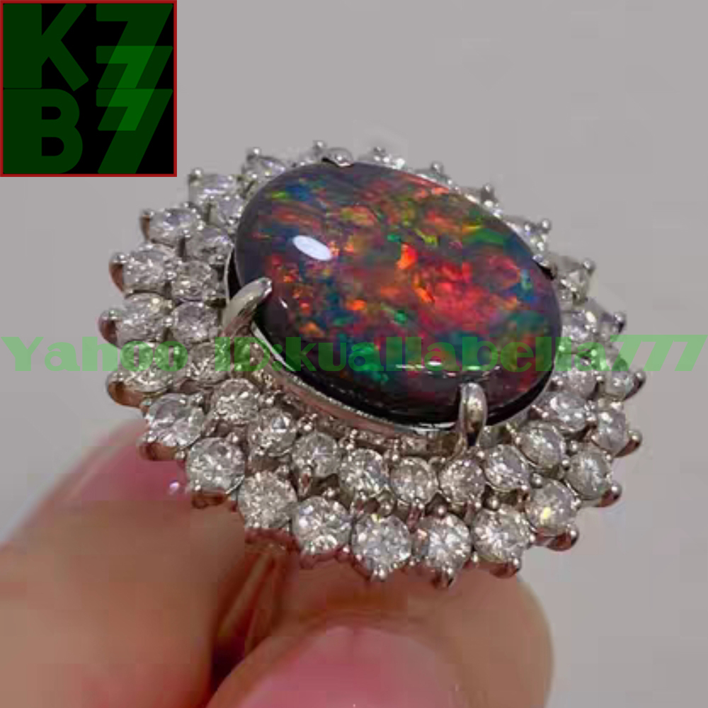 [.. драгоценнный камень ] Австралия производство black opal земля цвет кольцо кольцо * память день день рождения Power Stone супер крупный драгоценнный камень 5.15Ct подлинный товар оценка доказательство P24