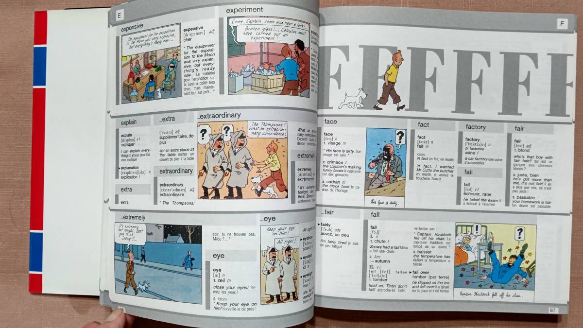 カバー付き ハードカバー 洋書 タンタン TINTIN イラスト 満載 英仏＆仏英 辞典（24.2×27×3㎝215p1612g）1989年 HARRAP BOOKS LTD,美品