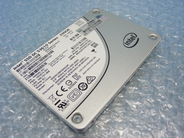 1NTX // HP LK0200GEYMR 200GB 2.5インチ SSD 6Gb SATA / SSDSC2BX200G4P Intel SSD DC S3610 / 44585時間 // HP ProLiant DL360 Gen9 取外_画像1