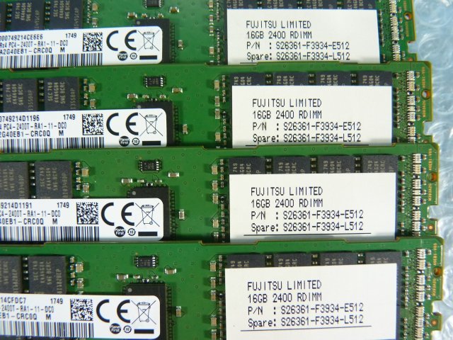 1NYH // 16GB 16枚セット計256GB DDR4 19200 PC4-2400T-RA1 Registered RDIMM 2Rx4 M393A2G40EB1-CRC0Q //Fujitsu PRIMERGY RX2530 M2 取外の画像9