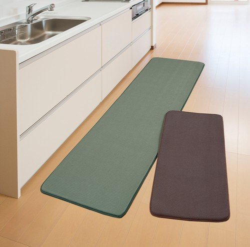 新品＠洗える足腰にやさしいキッチンマット 45×120cm グリーン（玄関マット、廊下敷、キッチンマット）