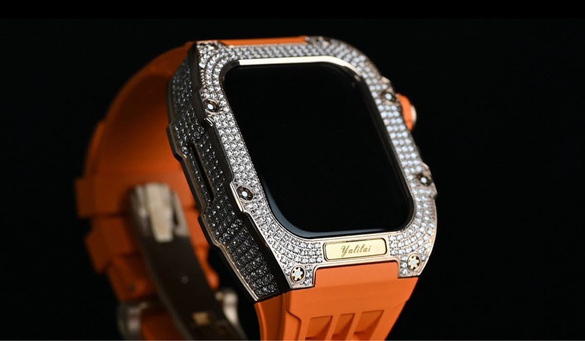 Apple Watch Series 8 7 6 5 4 SE （44mm 45mm）用バンド アップルウォッチ カスタム チタン　CZダイヤ_画像4