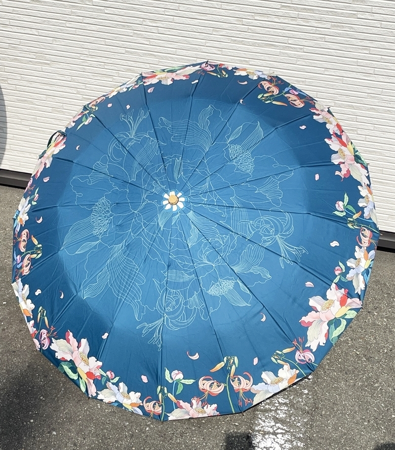 ★新品！！ 高級 折りたたみ傘 日傘 雨傘 レディース 花柄 ブルー 青 手動傘 晴雨兼用傘 プリント 雨具 傘 女性 雑貨 小物 お洒落 M052909