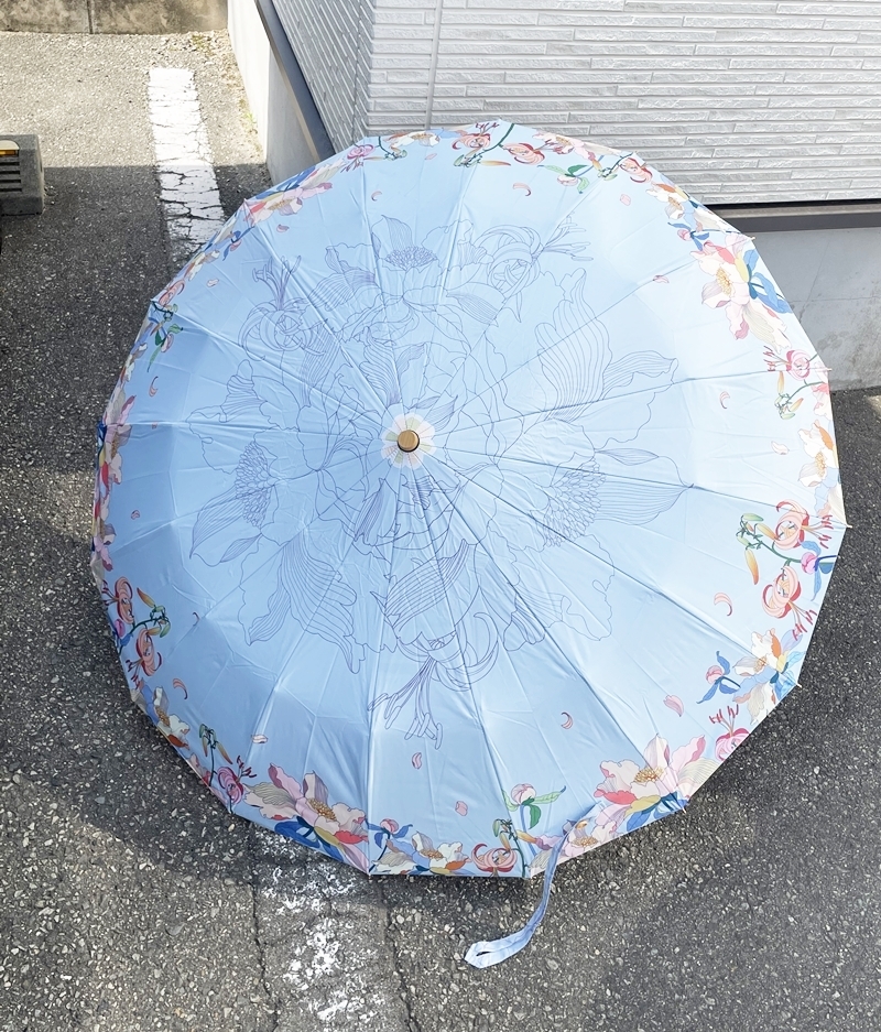 ★新品！！ 高級 折りたたみ傘 日傘 雨傘 レディース 花柄 ブルー 水色 手動傘 晴雨兼用傘 プリント 雨具 傘 女性 雑貨 お洒落 M052910_画像1