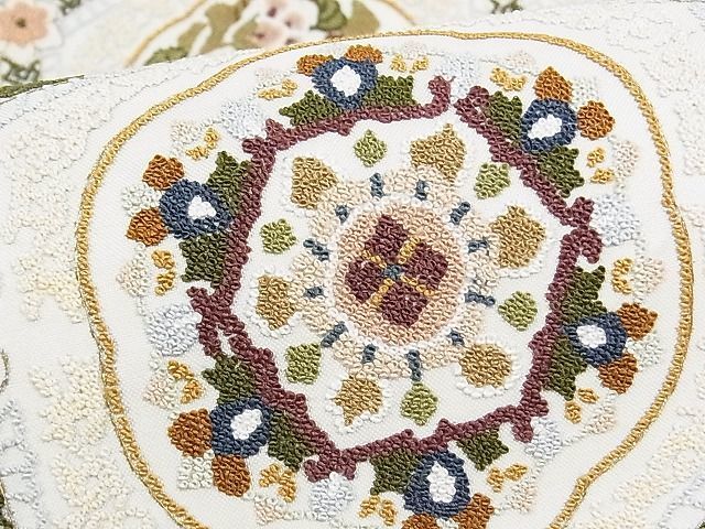 着物屋こころ□極上 中国三大刺繍 総相良刺繍 袋帯 花鳥亀甲文 金糸