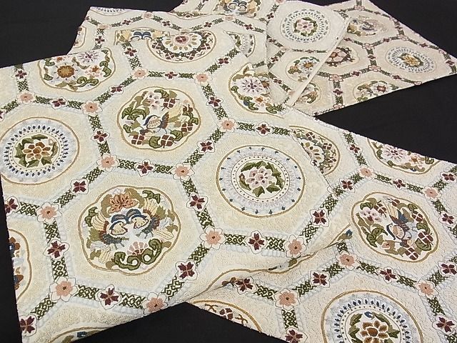 中国三大刺繍 総相良刺繍 袋帯 花鳥亀甲文 金糸 m-3kk1544-