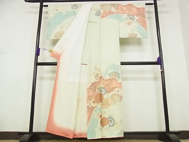 着物屋こころ□訪問着刺繍草花文金彩着丈154.5cm 裄丈64cm 正絹逸品B