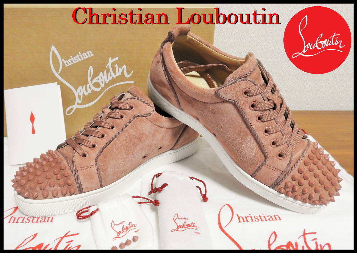 即完売 Christian Louboutin Lou Spikes クリスチャンルブタン ピンク ローカット スパイク メンズ 41 ベロア スニーカー バッグ